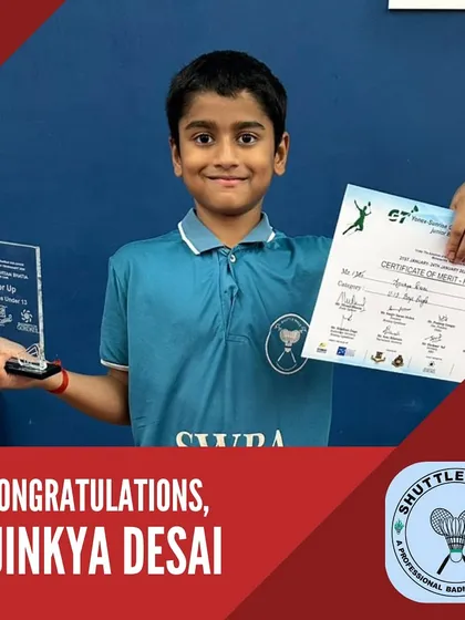 Ajinkya Desai with his runner-up trophy at the prestigious Yonex Sunrise Gautam Thakkar Memorial Junior Badminton Championship. A fantastic achievement.