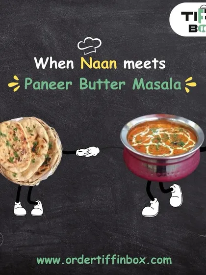 When Naan meets Paneer Butter Masala, it's a match made in food heaven. We love this cute illustration showing this classic North Indian food pairing.