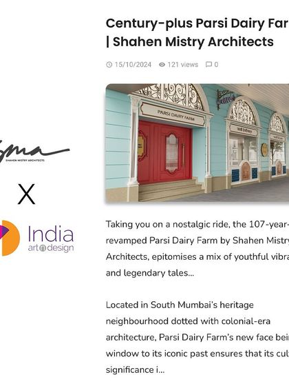India Art & Design also featured our Parsi Dairy Farm project, describing it as a nostalgic ride that epitomizes a mix of youthful vibrancy and legendary tales. I am grateful for their wonderful words.