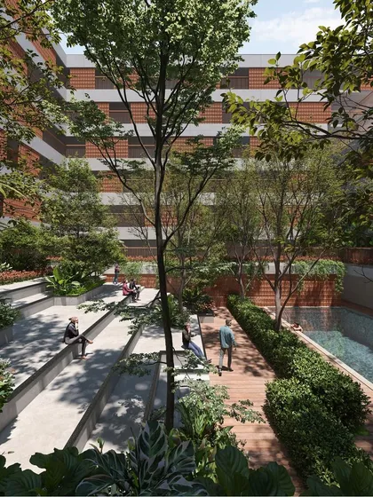 This rendering for a community living project in Mysuru illustrates my vision for integrating social spaces with nature. The sunken amphitheater and surrounding greenery are designed to be the heart of the community, encouraging interaction and connection among residents.