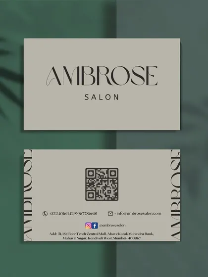 My creative services extend to entrepreneurs who want a sophisticated brand identity. For Ambrose Salon, I designed these elegant, minimal business cards that communicate luxury and professionalism at a single glance.