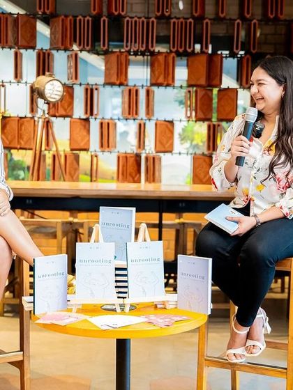 Author Himi in conversation about her literary work, "Unrooting," during her India book tour stop in Bangalore. We are a trusted partner for authors on national promotional tours.