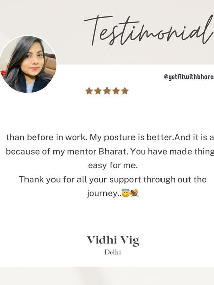 Vidhi's feedback on her posture improving and her periods becoming regular naturally is a powerful example of how fitness is about overall health.