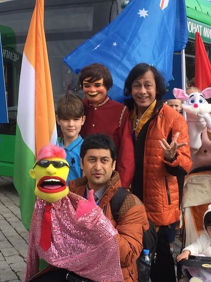 Another photo with Raj Kapoor, this time featuring our 105-year-old puppet Ardhavatrao. A true meeting of legends.