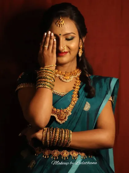 This candid-style shot shows the beautiful eye makeup even with the eyes partially closed. I teach how to apply eyeshadow and liner so that it looks great from every angle, which is essential for bridal and event makeup.