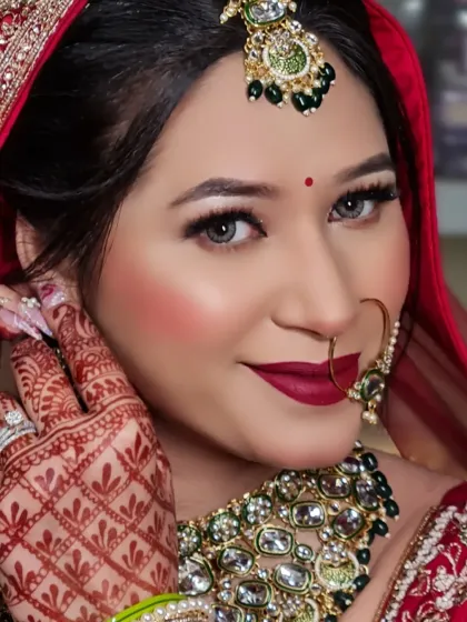 A beautiful smile from my bride. Her grey-colored contact lenses are a popular choice to enhance the drama of the bridal makeup.
