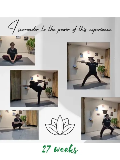 "I surrender to the power of this experience." This mama at 27 weeks embodies the spirit of prenatal yoga with a series of grounding and opening poses.