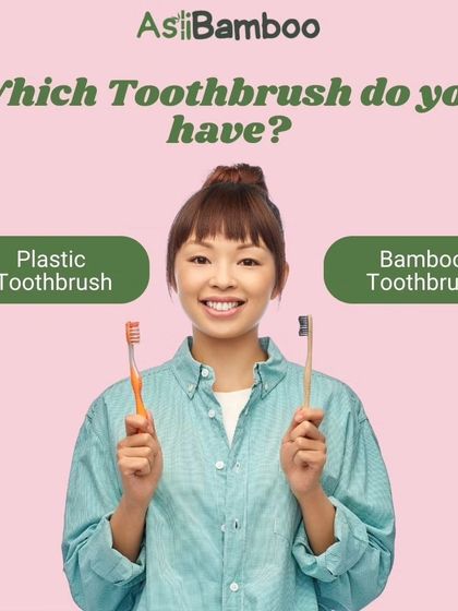 This image poses a direct question to the viewer: "Which toothbrush do you have?" It encourages a conscious choice between a plastic toothbrush and our sustainable bamboo alternative, promoting environmental awareness.
