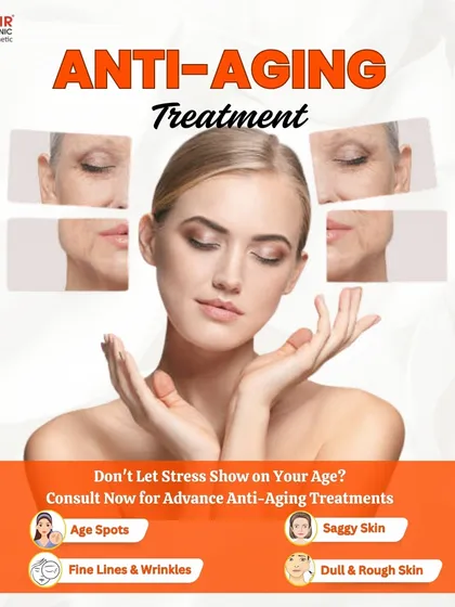 Don't let stress show on your age. We offer advanced anti-aging treatments for concerns like age spots, fine lines, saggy skin, and dull texture. Consult with our experts to find the right solution for you.