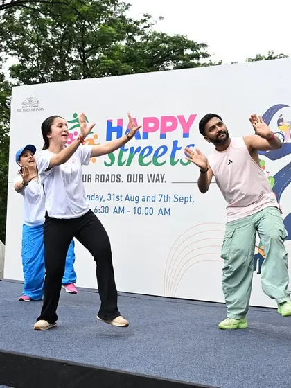 A wide shot of our performance at Happy Streets. I can choreograph for duos, trios, or large groups to create a dynamic and engaging stage presence.