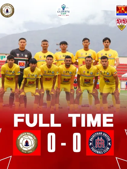 Full-time result from a tough Climate Cup match against Rajasthan United. A hard-fought 0-0 draw where both defenses stood tall.