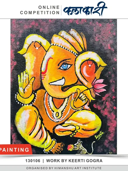 An entry from our "KALAKARI" online competition by artist Keerti Gogra. This vibrant painting of Lord Ganesha is a great example of the diverse and culturally rich artwork submitted by our talented community.