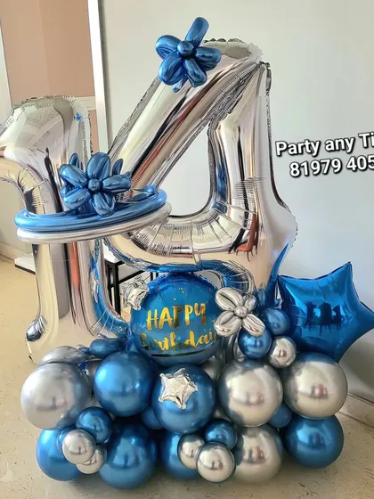 A 14th birthday number bouquet in blue and silver chrome.