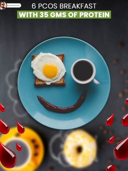 This graphic shows six PCOS-friendly breakfast ideas, each packed with around 35g of protein to fuel your hormones and start your day right.