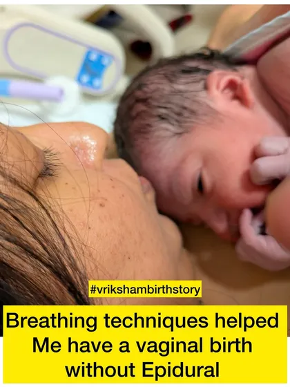 This mother and baby's first moments together after a vaginal birth without an epidural. The breathing techniques learned in class were her anchor through the entire process.