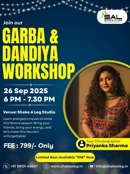 Get ready for the festive season with my Garba and Dandiya workshops. Learn energetic moves, bring your friends, and let's make this Navratri unforgettable together.