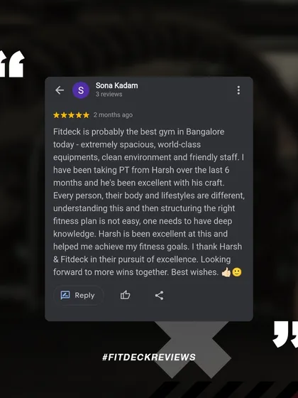 "Harsh has been excellent at this and helped me achieve my fitness goals." Sona's review highlights our personalized approach. We understand every body and lifestyle is different and structure plans accordingly.