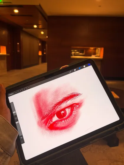 A close-up of a realistic eye study I created digitally. Using an iPad, I can build up layers of color and texture to achieve a high level of detail, making the eye appear wet and reflective.