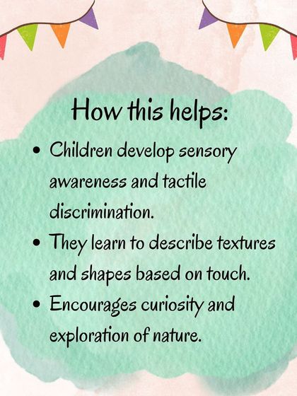 These images detail the materials, benefits, and variations for the Mystery Box game, which encourages curiosity and tactile exploration of natural objects.