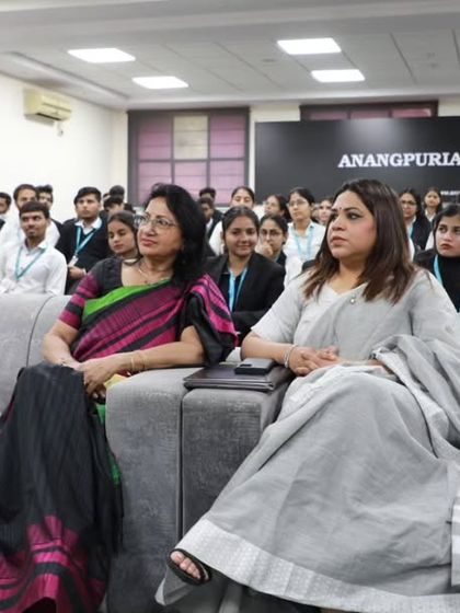Seated in the front row with a faculty member at the B.S. Anangpuria Law School seminar. These events are a great opportunity for me to not only share my experience but also to learn from the academic community.