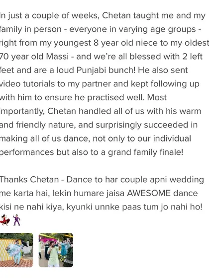 "AWESOME dance" is the best compliment we can get. We love that we could handle a loud Punjabi bunch with two left feet and create a grand family finale.