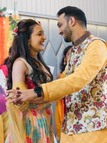 A sweet moment between the couple on the dance floor.