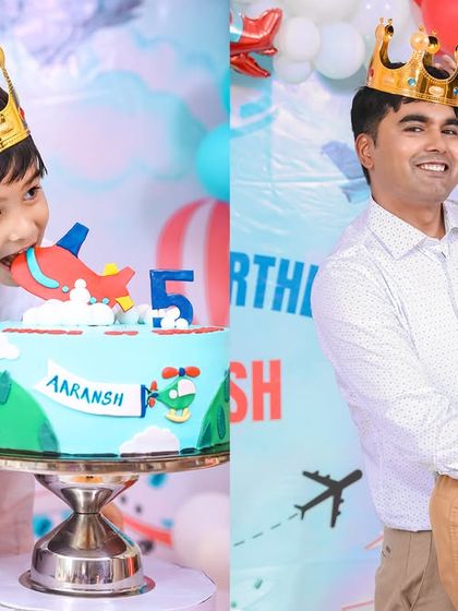 A vibrant 'Minions' themed birthday party, with yellow and blue decor, character cutouts, and fun props, creating a mischievous and joyful atmosphere.