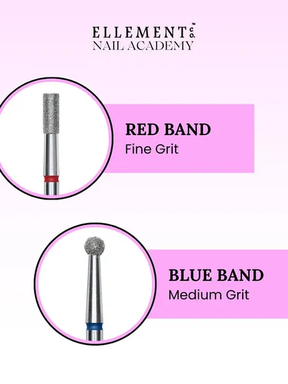 A red band on a drill bit indicates a fine grit, perfect for delicate work, while a blue band indicates a medium grit for more general shaping.