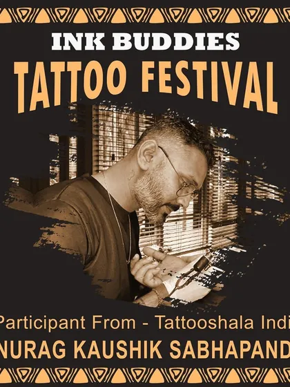 A promotional graphic from our participation in the Ink Buddies Tattoo Festival. We love attending these events to learn, compete, and share our art with a wider audience.
