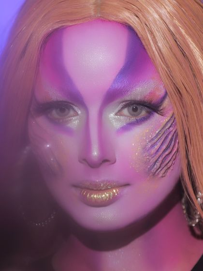 A full-face character look created during an SFX class. Students learn to transform a face completely using makeup.