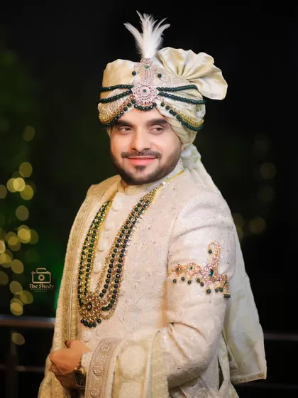The groom deserves his own spotlight. We take the time to capture stylish and confident portraits, like this one of Mr. Azam in his wedding sherwani, that reflect his personality on the big day.