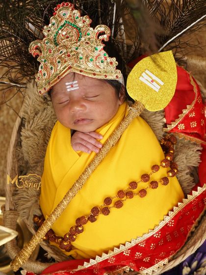 Another angle of the little Murugan, sleeping peacefully. The crown and sacred ash on his forehead complete the look.