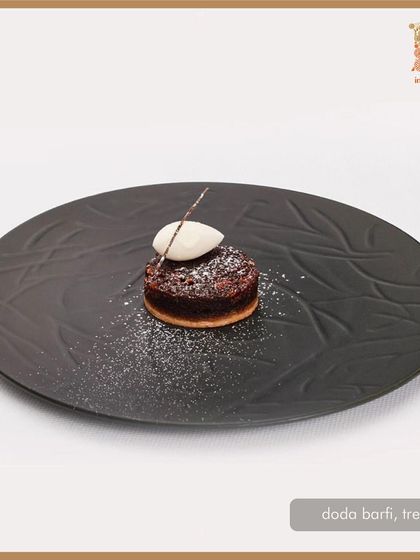 Our doda barfi treacle tart, a signature dessert featured during our pop-up at Spice Lab Tokyo.