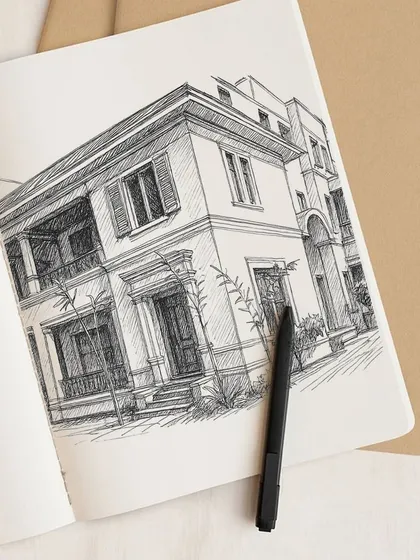 Every great structure begins with a vision and a sketch. For this residence, the client’s brief was clear: a home inspired by the timeless charm of London townhouses, with clean, symmetrical facades and a strong architectural rhythm.
