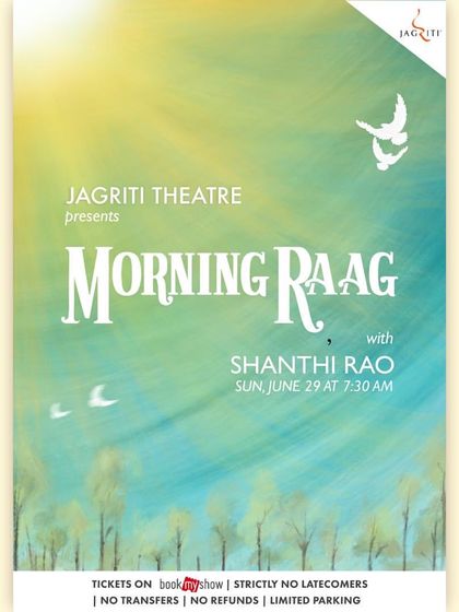 The poster for "Morning Raag with Shanthi Rao," inviting guests to a serene Carnatic concert.