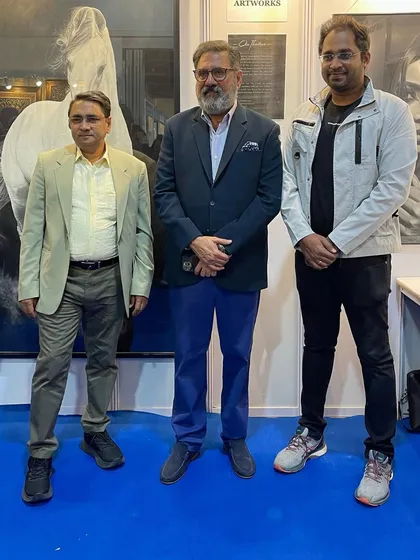 Standing with Boman Irani sir and Rajendra Patil sir at my exhibition. Sharing my creative process with such respected individuals is always a memorable experience.