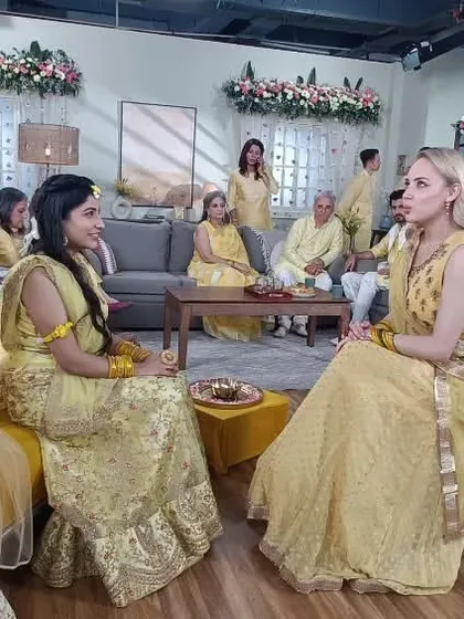 A wide shot of the set, showing how our outfits brought the scene to life.