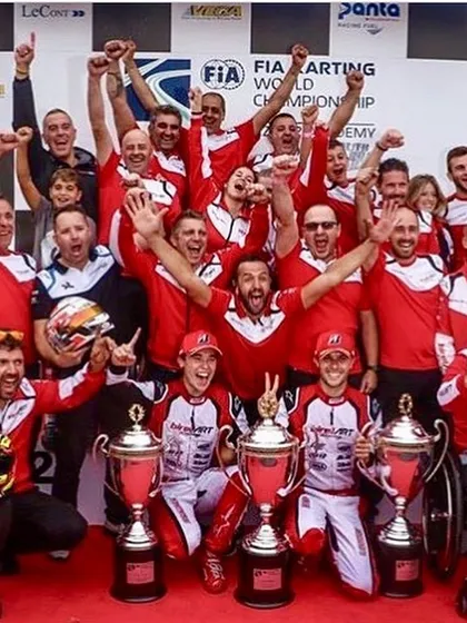 Victory is a team effort. The entire Birel ART team celebrates a monumental 2019 FIA KZ World Championship win, a testament to our collective dedication and technical superiority.