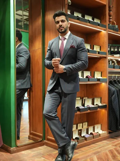 A client looking sharp in a bespoke grey suit. The fit is impeccable, from the shoulders to the trouser break, showcasing the difference that custom tailoring makes for a professional wardrobe.
