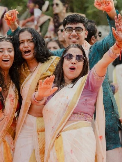 Guests enjoying the unconventional Haldi festivities. Our goal is to create immersive experiences where everyone feels free to celebrate and have a great time.