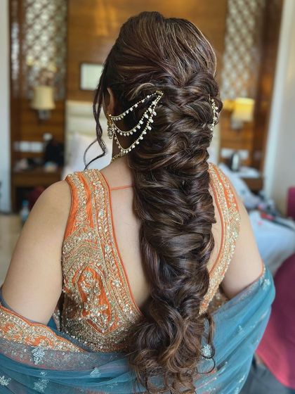 Another view of the bride's bhabhi's stunning fishtail braid. The volume and texture are just incredible.