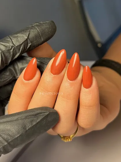 A close-up showing the flawless application and glossy finish of this beautiful brown polish.