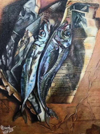 This is the level of detail and realism our students achieve. This stunning acrylic painting of fish wrapped in newspaper was created by our student Vishal. He channeled his personal connection to his coastal roots to transform a reference photo into a work of art with incredible texture, light, and emotional depth.