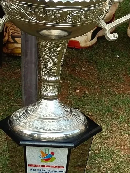 A close-up of the beautiful Bhaskar Thakur Memorial U-12 Cricket Tournament trophy that our boys worked so hard to win.