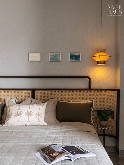 A soft palette, woven textures, and just the right glow. This bedroom was designed to feel calm and grounded, from the rattan headboard to the sculptural pendant light. Every detail plays a quiet note in a restful symphony.