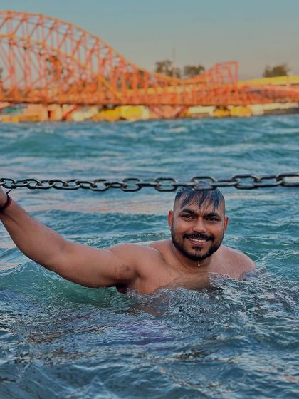 A smile of contentment after a dip in the Ganga. These moments of peace are as important as any gym session.