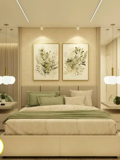 A perfectly symmetrical view of the bed and nightstands, showcasing the balanced and harmonious design.