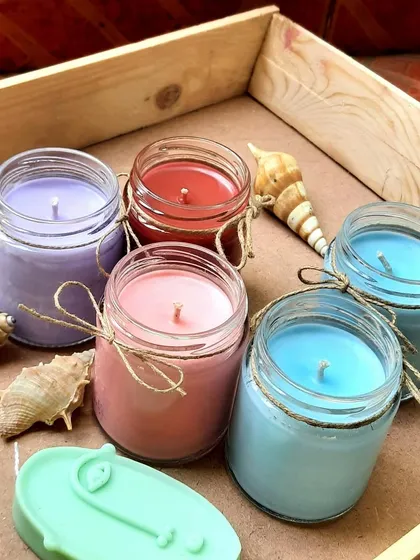A beautiful array of our custom-colored scented candles. Let us know your theme, and we will create the perfect candles for you.