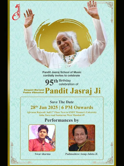Poster for the 95th birthday celebration of Sangeet Martand Pandit Jasraj Ji, where I accompanied vocalist Swar Sharma.