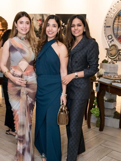Our founders and guests at a gallery event, showcasing the social and networking aspect of our curated evenings. We create spaces where the city's art and design communities come together to connect.